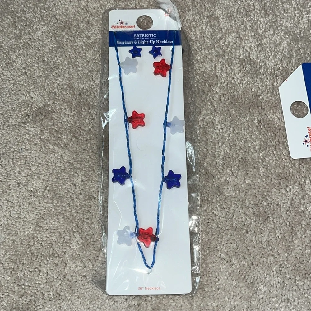 Patriotic earrings, hair clips & earrings & light up necklace
